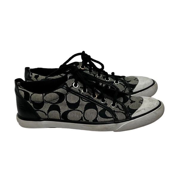 Coach barrett black and gray signature logo sneakers size 6B - Picture 1 of 14